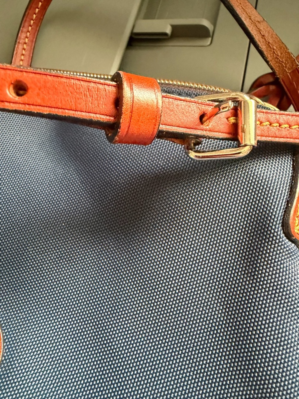 Dooney & Bourke Blue Nylon Crossbody with Brown Leather Trim and Strap - Picture 6 of 10